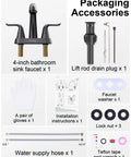 Packaging accessories for Oil Rubbed Bronze 4 Inch Centerset Bathroom Faucet With Two Handles And Lift Rod Drain Assembly Stainless Steel Lavatory Sink Fixture