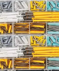 Heavy Duty Self Drilling Drywall Anchors Kit 220 Piece Wall Plugs Expansion Bolts in organizer tray, yellow, white, gray and blue
