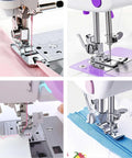 Qeykizy 11-piece presser feet kit for low-shank sewing machines; snap-on rolled hem and invisible zipper feet shown