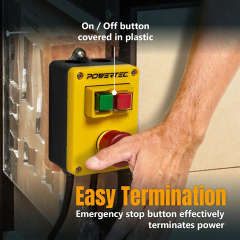 Magnetic Safety Switch With Emergency Stop For Table Saws Routers Drill Presses And Band Saws 120V 18A in use on tool stand