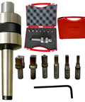 Rotary MT2 Broach Tool Holder With Square Broach Set Imperial and red case, showing precision metalworking components