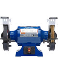 Eight Inch Heavy Duty Bench Grinder Workhorse Gutsy One Horsepower Motor Spinning At Three Thousand Four Hundred Fifty Rpm includes grinding wheel.