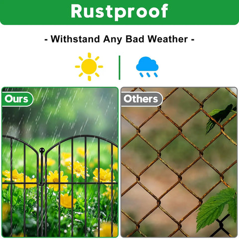 Comparison of arched rustproof metal fence for dogs and rabbits no dig barrier for flower beds and gardens under rain and sun.