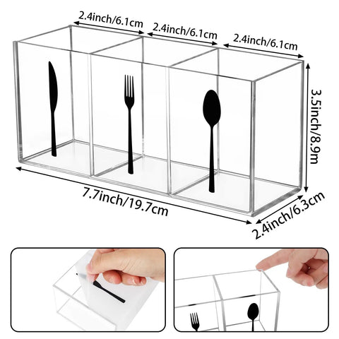 Clear Acrylic Cutlery Organizer With Three Compartartments Transparent Silverware Caddy For Kitchen Tableware Utensil Holder