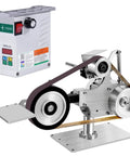 Workhorse Desktop Belt Grinder With Brushless Motor And Smooth Stepless Speed Adjustment For Wood Metal Polishing Sharpening. Close-up of motor and belt.