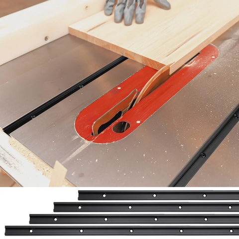 Pro Grade Four 48 Inch T Track System With Intersection Kit For Woodworking installed on table saw for precise cuts.