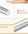 Close-up of Five Pack Round Aluminum Rods Five Sixteenths Inch Diameter Twelve Inch Long 6061 Aluminum Bar with product features listed