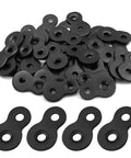 20 Piece Heavy Duty Figure Eight Table Top Fasteners Thick Iron Desktop Connectors Pro Grade Hardware For Furniture Assembly Woodworking Projects Solid Black Metal Joiners Built Legit Tough To Handle Daily Wear And Tear All Day Long, featuring a close-up of multiple connectors.