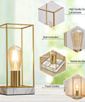 Touch Table Lamp With 3 Way Dimmable Brightness, Modern Nightstand Desk Lamp, White Faux Marble Base, Edison Bulb Included, Easy Tap Control