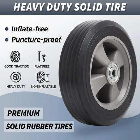 8 Inch Solid Rubber Flat Free Tire And Wheel With Ball Bearings Half Inch Axle Bore 2 Inch Offset Hub For Hand Truck Dolly