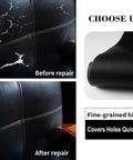 Ultra Large Self Adhesive Leather Repair Patch 17X79 Inch for couches showing before and after repair on damaged leather.