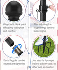 Instructional graphic for 10 Ft In Ground Flag Poles Kit For Double Flag Display with 5-prong base, showing assembly steps on a lawn.