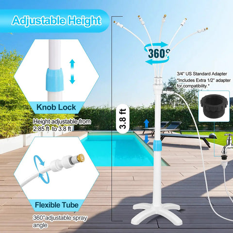 Portable Misting Cooling System With Adjustable Riser Tube, 5 Spray Nozzles, And 26.2Ft Misting Line for patio with pool
