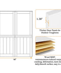 Diagram of Double French Dutch Door Slab 60x80 Interior Preassembled 1.38 Inch White Solid Wood Core Built with materials.