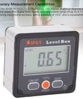 Professional Digital Angle Finder And Magnetic Level Box With Dead On Zero Point Two Degree Accuracy And Shop Built Ip65 Weather Resistant Frame showing level box with backlit display.