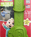 Green CoComelon detachable toddler stroller handle for child safety keeps kids close and ready for travel, ideal Disney trip essential.