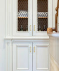 Six Pack Brushed Gold Aluminum Cabinet Handles With 5 Inch Center Hole Straight Bar Drawer Pulls on white cupboard doors