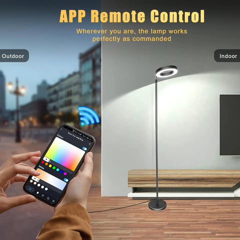 Double Sided LED Floor Lamp With Alexa And Google Home Voice Control 42W 3700LM Dimmable RGB CW Color Changing Torchiere 2700K To 6500K Bright Standing Light For Bedroom And Living Room