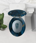 Toilet Seat Round Resin for Bathroom, blue marble design, 14.5" x 16.5", fits most toilets, top view.