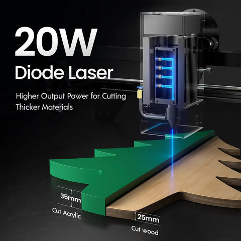 Image of 20W Laser Cutter And Engraver With 3.5 Inch Touch Screen Offline Use 24000 Mm/min Speed CNC DIY Engraving Machine cutting wood and acrylic.