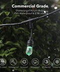 Smart Color Changing Outdoor String Lights 24ft LED Flat Wire in rain, green shatterproof bulb on 2.4Ghz WiFi enabled string