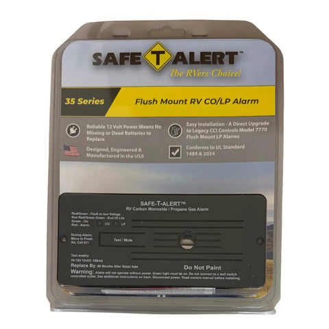 RV Safety Dual Propane And Carbon Monoxide Alarm Flush Mount 12V Upgrade No Wiring Required Easy Install Replaces Single Propane Alarm Fits Class A B C Motorhomes Black Finish packaging