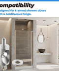 Two Pack Shower Door Pivot Hinge Pin Kit With 5/16 Inch Washers Heavy Duty Stainless Steel Hardware displayed with framed shower door.