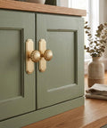 10 Pack Vintage Cabinet Knobs With Backplates In Brushed Brass on green kitchen cabinet doors