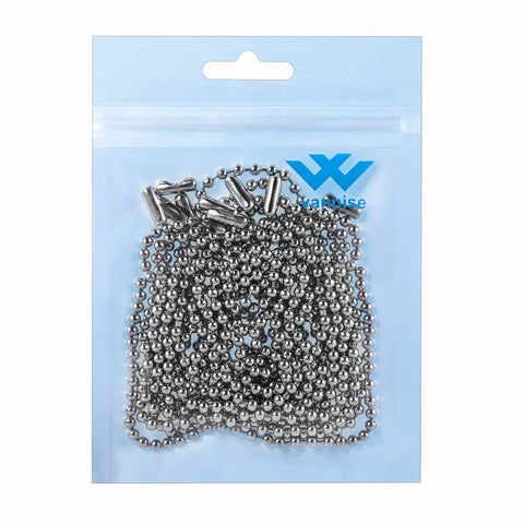 Stainless Steel Bead Pull Chain 10 Feet Heavy Duty Rustproof With 40 Lb Pulling Power 3.2mm Extension Chain Includes 10 Free Clasp Connectors Adjustable Length In Silver Six Size Options in packaging