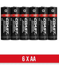 Six-pack of AA batteries compatible with G450 1630 Lumen Twist Focus Flashlight Beast Mode Brightness With Pure Beam Optic