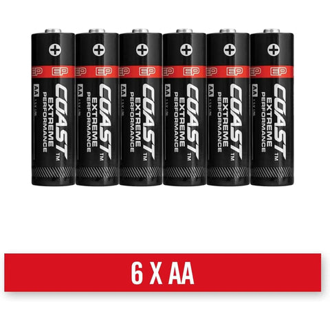 Six-pack of AA batteries compatible with G450 1630 Lumen Twist Focus Flashlight Beast Mode Brightness With Pure Beam Optic