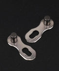 Heavy Duty Reusable Bicycle Chain Links Compatible With 6 7 8 Speed Mountain And Road Cycles Solid Steel Quick Connectors close-up view.