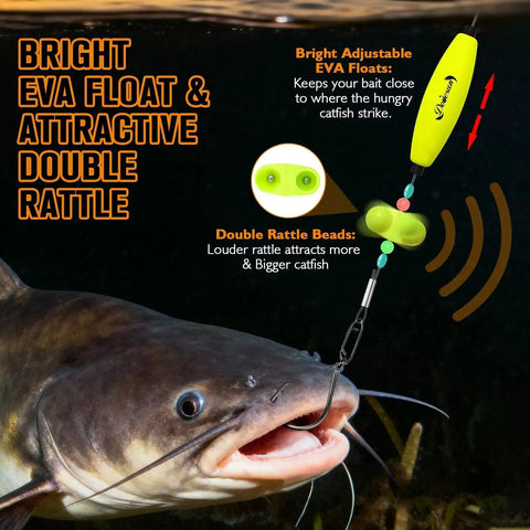 Catfish underwater with Take Down Catfish Rigs Set With Float Rigs And Rattles Santee Circle Hooks Size Six Oh on leader line