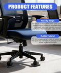 Office chair on hard floor with 5 Pack Wheel Stopper For Rolling Furniture Rubber Non Slip Floor Protectors installed.