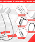 Two Pack Pro Grade Flexible Inspection Mirror Set With 360 Degree Rotation Bendable Square And Circular Mirrors To Cover Dead Angles Improve Line Of Sight For Auto Repairs A Handy Mechanic Gift In Red, showing bendable design and metal construction.