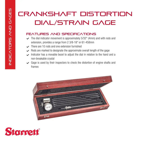 Crankshaft Distortion Dial Gauge with Balancing Attachment in wooden case with rods and white face, Pro Gearhead Grade