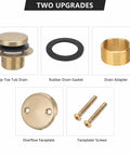 Top Shelf Champagne Bronze Bathtub Drain Stopper With Tip Toe Overflow Faceplate And Warm Brushed Gold Finish components including drain parts.