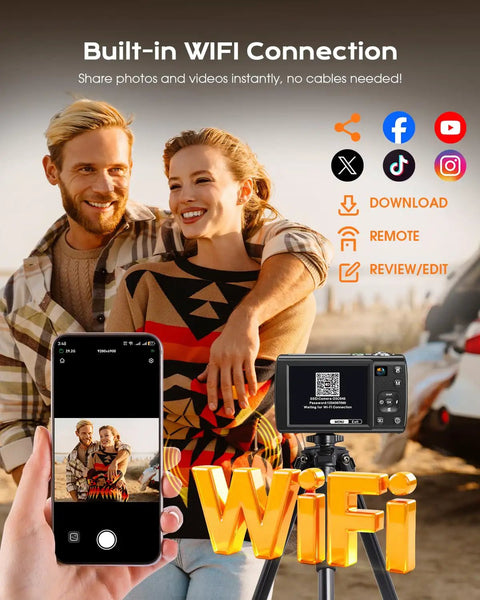 8K Ultra HD Digital Camera for Vlogging and YouTube Photography with built-in WiFi for easy sharing.