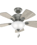 34 Inch Indoor Ceiling Fan With LED Light And Pull Chain, Standard Mount, 5 Blade Quiet Fan For Bedroom Or Home Office