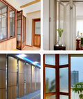 Heavy Duty Aluminum Sliding Door Track Kit For Bifold And Interior Partition Systems Featuring Knockout Durability And Silky Smooth Swivel Caster Rollers 10 Feet Long shown in various interior settings with sliding doors.