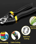 DISEN heavy-duty wire cutter pliers with safety lock, spring-loaded, black matte handles, 3/16 in capacity