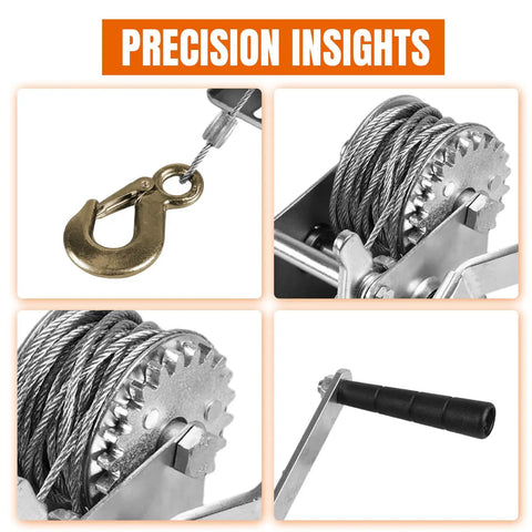 600 Lb Hand Winch For Trailers And Boats, Beefy Heavy Duty Manual Crank Winch With 23 Ft Steel Cable, Boat Trailer Towing And ATV Hauling, Durable Rope Gear For Easy Load And Unload, steel hook and handle