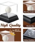 Lighted Golf Ball Display Case With UV Protected Clear Acrylic Cube And Wood Base For One Ball Memorabilia Dustproof Scratch Resistant Holder
