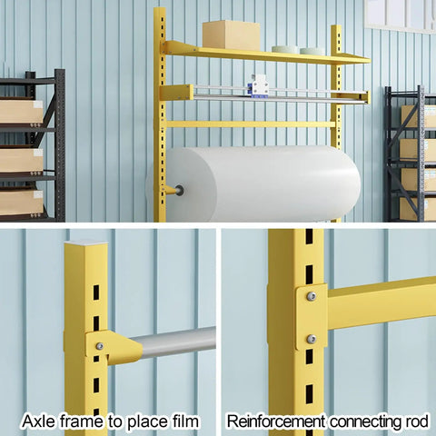 Vertical Bubble Wrap Roll Dispenser Freestanding Packing Stand For Moving And Shipping with yellow frame and film holder.