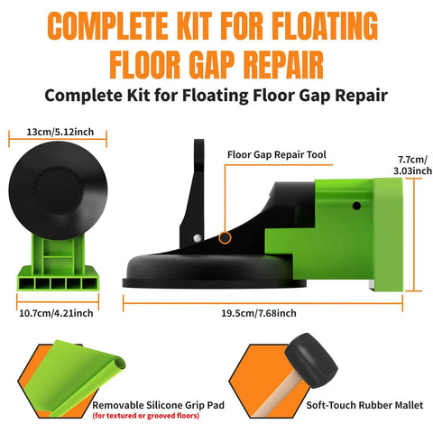 Dimensions and features of Floor Gap Fix Tool Kit With Suction Cup And Rubber Mallet For Floating Floors Repair Laminate LVP Engineered Wood
