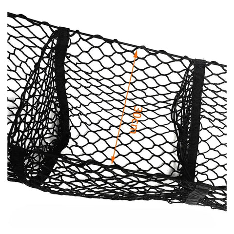 Three Pocket Trunk Cargo Net Made For Tesla Cybertruck 2024 Plus showing black mesh detail with 30cm width for tight storage.