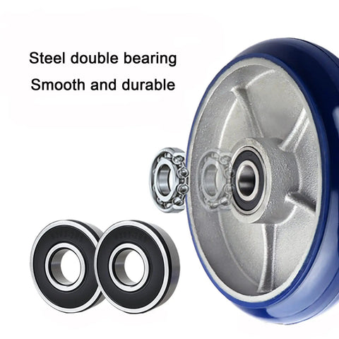 Heavy Duty Swivel Caster Wheels With Brakes For Furniture And Workbenches showing steel double bearing, polyurethane castors