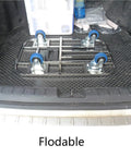 Heavy Duty Flatbed Cart Folding Hand Truck With Stainless Steel Tubing Telescopic Lever Wide Deck Platform 60x40 Size 3 Inch Wheel System Durable Construction For Worksite Or Warehouse Moving Heavy Loads, folded in vehicle trunk