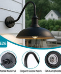12.6 Inch Outdoor Gooseneck Barn Light with Dusk to Dawn Sensor, heavy-duty metal, galvanized finish, E26 lamp holder, wall-mounted
