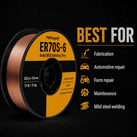 ER70S-6.023 Inch Copper Coated Solid MIG Welding Wire For GMAW, 11 Lb Spool, low spatter, smooth arc for mild steel